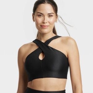 Women’s Light Support Shine Ribbed Halter Longline Sports Bra All In Motion Lg.
